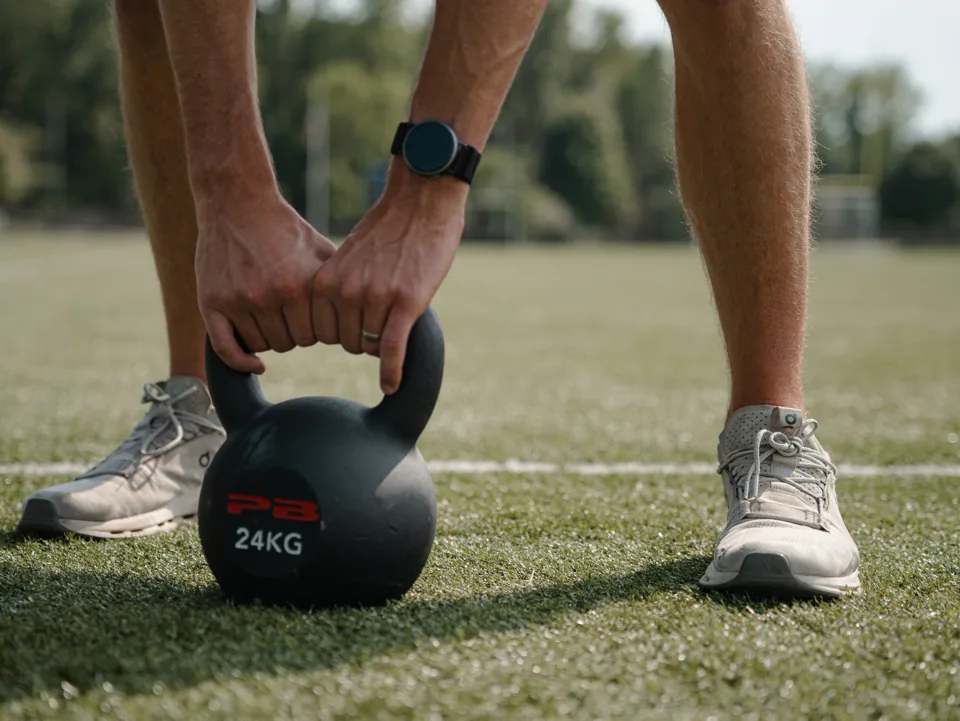 Athlete preparing to lift a kettlebell